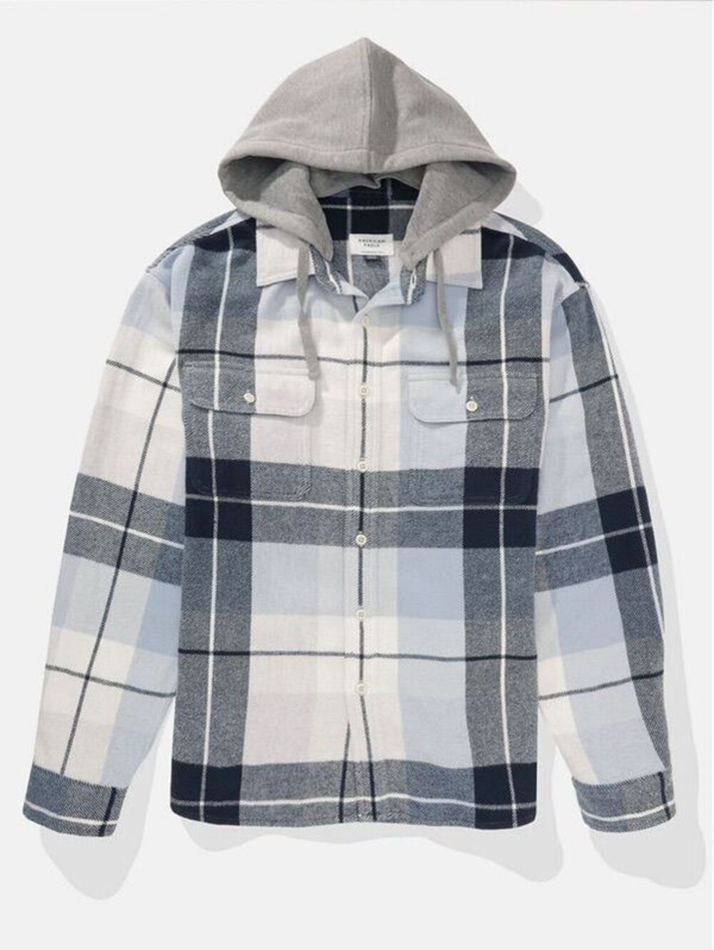 American Eagle Flannel Hoodie Shirt Shacket Rugged Plaid Mens Sz M